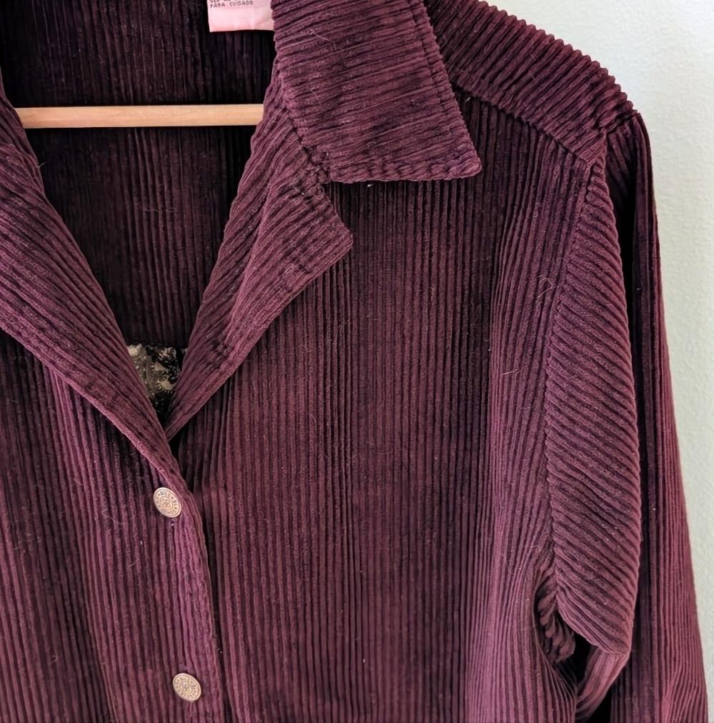 Vintage Corduroy Button Down Collared Paisley Lined Jacket In Burgundy - Picture 5 of 12